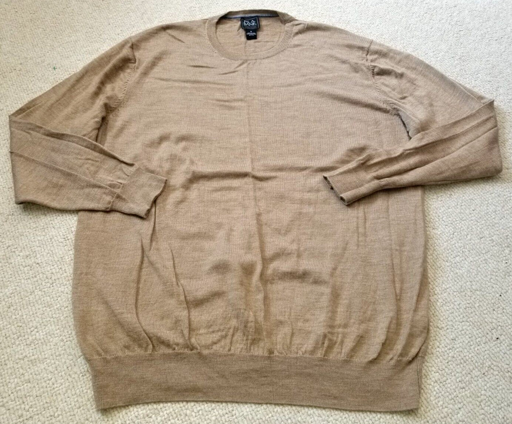 Mens Sweater-JOS. A. BANK-TRAVELER-lt brown 100% merino wool Grandpa preppy -2X